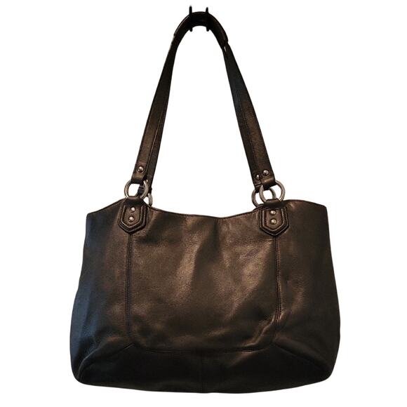 Coach Platinum Gray Leather Shoulder Bag Purse Tote with Buckle F24961 - Picture 2 of 16